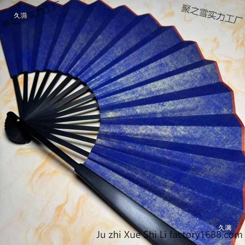 7寸8寸9寸10寸鎏金彩色宣纸折扇，黑古绿色扇子双面熟宣书法创作