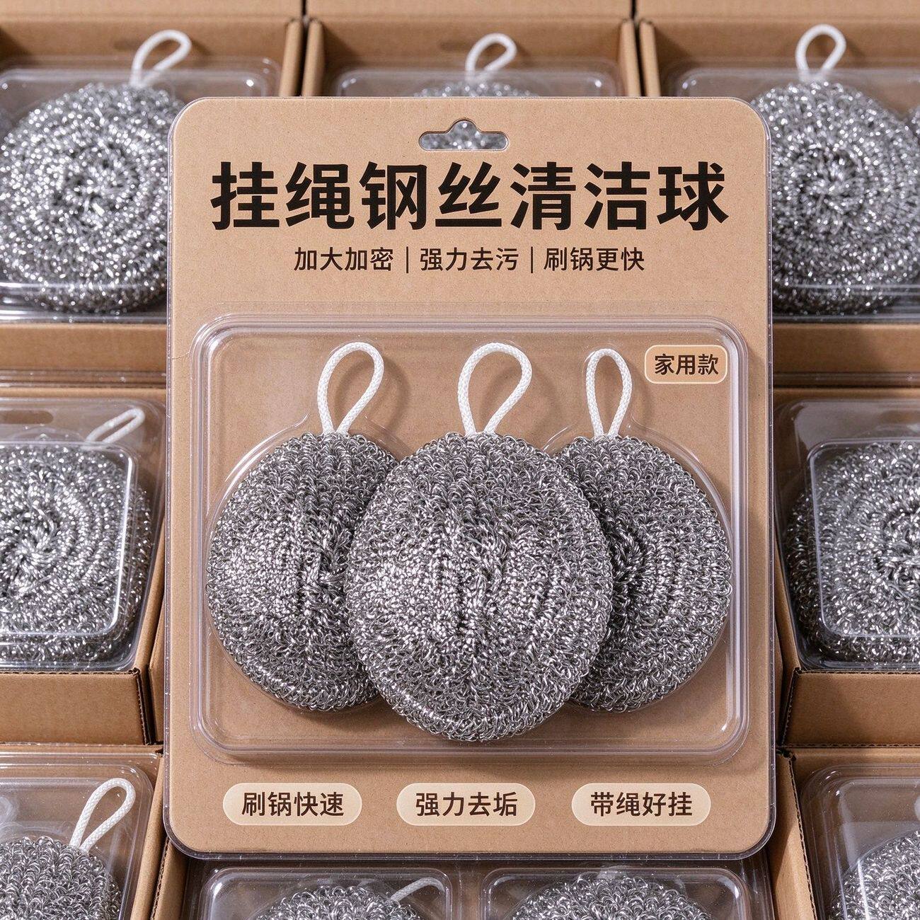 挂绳不锈钢钢丝球不掉屑厨房用