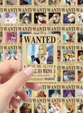 140张海贼王悬赏令合集二次元动漫路飞索隆手机壳行李箱贴纸笔记本电脑装饰手账贴画