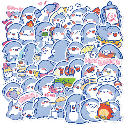 120张卡通动漫肥肥鲨贴纸可爱手账装饰手机壳笔记本电脑行李箱防水贴画