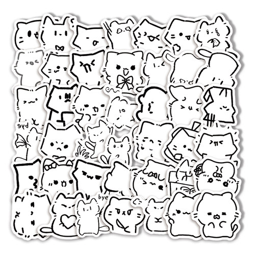 简笔画线条猫贴纸可爱绘画素材