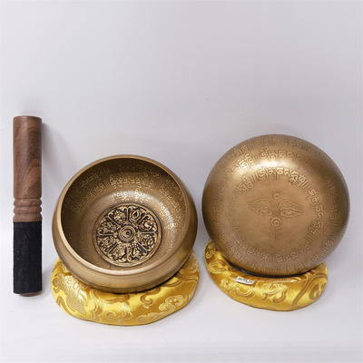 尼泊尔佛音碗铜颂钵佛音钵盂手工铜磬摆件瑜伽冥想音疗钵平底款碗