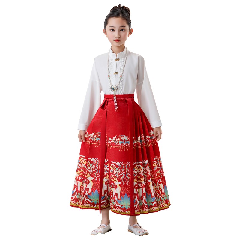 女童马面裙2024新款儿童马面裙套装大童夏款女孩汉服童装明制唐装