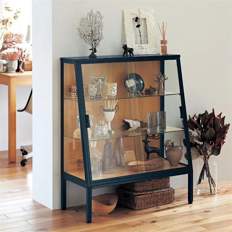 日式家用陈列柜玻璃展示柜隔板收纳柜储物柜梯形手办推拉门艺术柜