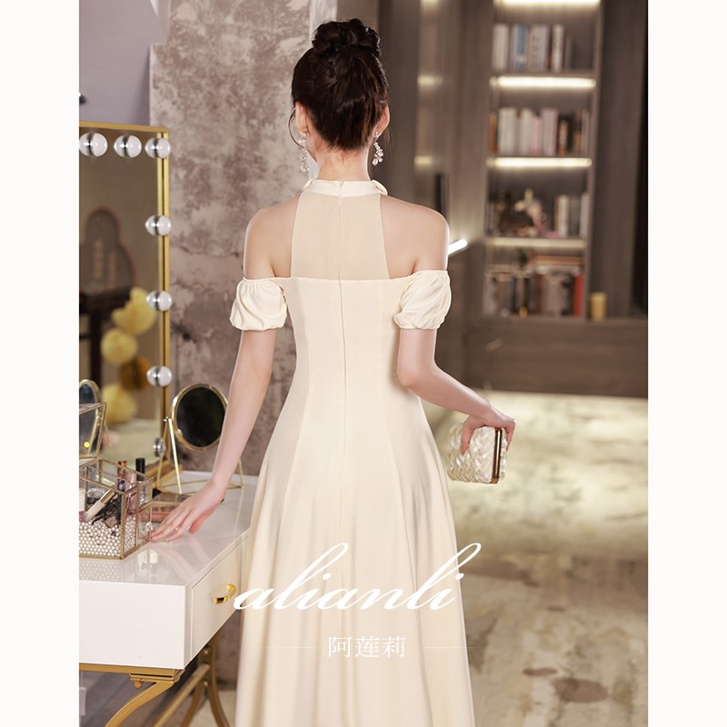 晚礼服女宴会轻奢小众高端小个子主持人新中式伴娘服香槟色连衣裙