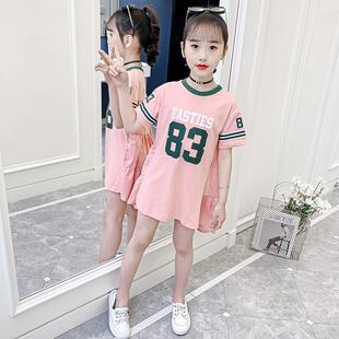 女童夏季连衣裙2023新款洋气中裙中大童公主裙短袖儿童夏装裙子潮