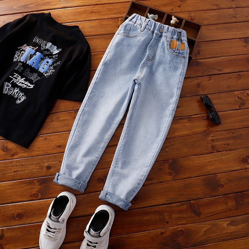 儿童浅蓝色牛仔裤中大童休闲长裤男童春夏不宽不瘦裤子棉弹长裤,童装/婴儿装/亲子装,儿童牛仔裤,淘宝优惠券,粉丝福利购,淘宝优惠卷