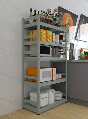 灰绿色围栏款厨房置物架落地式多层微波炉烤箱收纳放锅架子家用a1