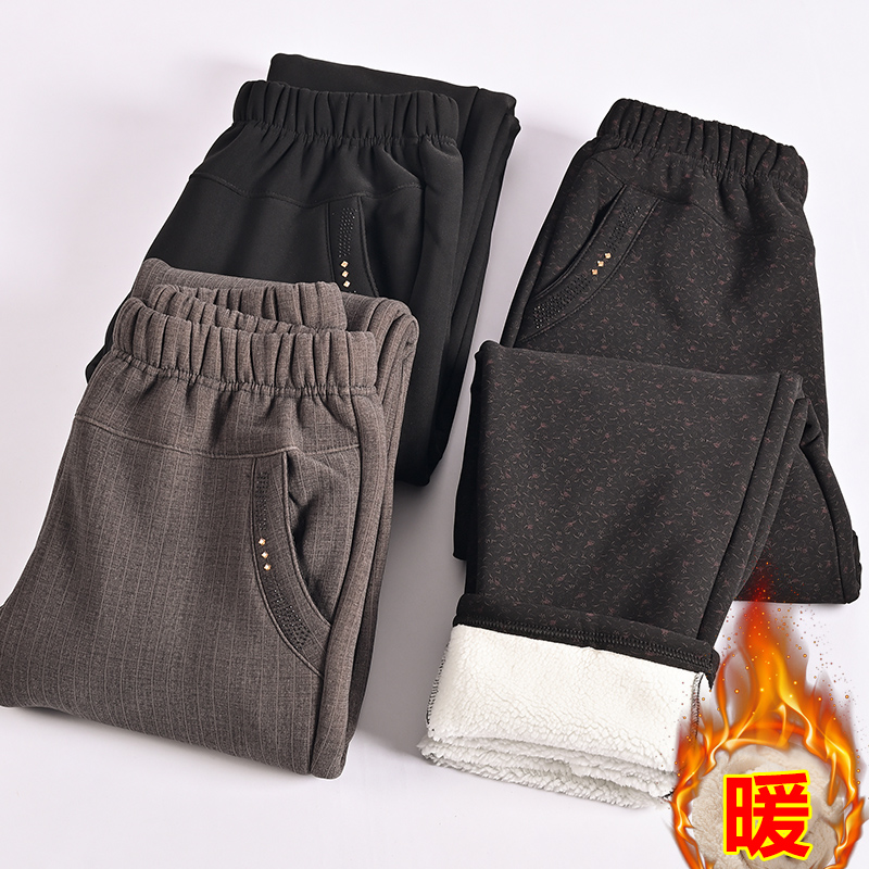 中老年人秋冬季裤子加绒加厚羊羔绒妈妈保暖棉裤外穿宽松奶奶女裤