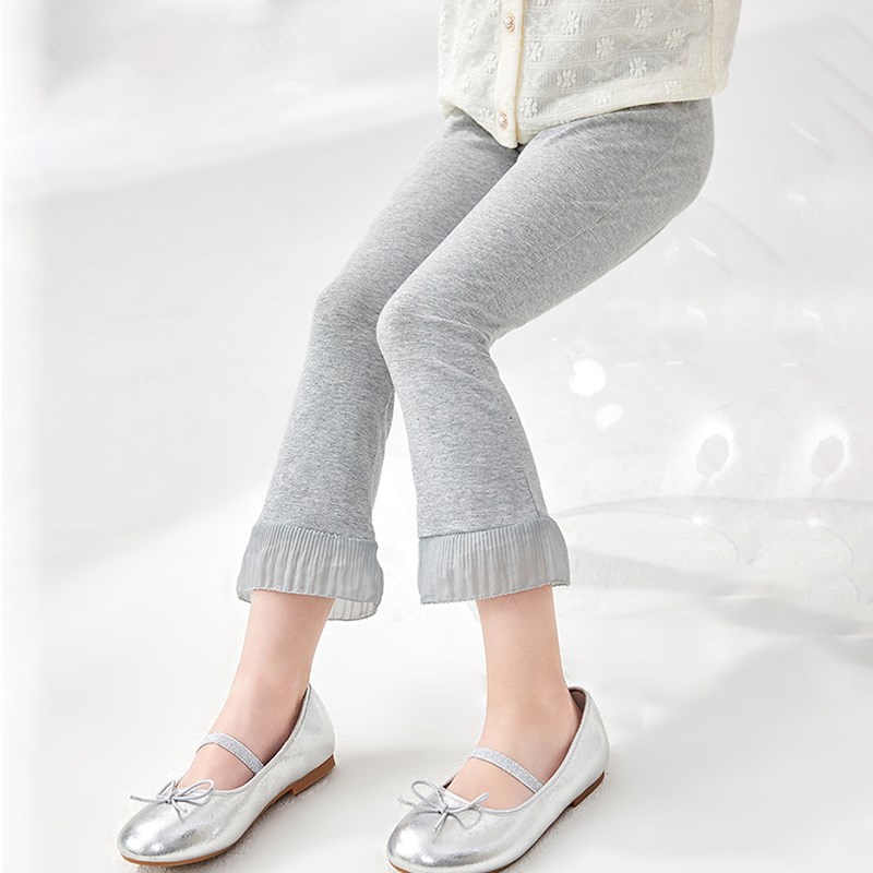 童装女童裤子2024夏季新款七分花边大童打底裤女孩儿童喇叭裤外穿