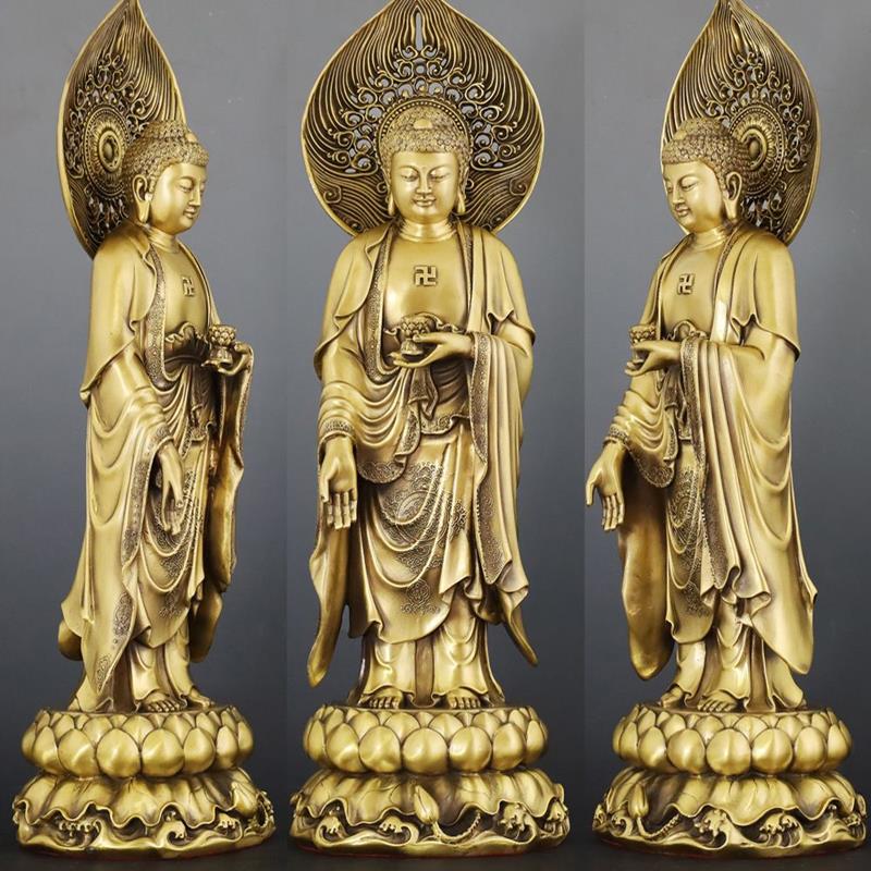 中式桌面摆件纯铜西方三圣佛像居家供奉神像保平安阿弥陀佛观音铜