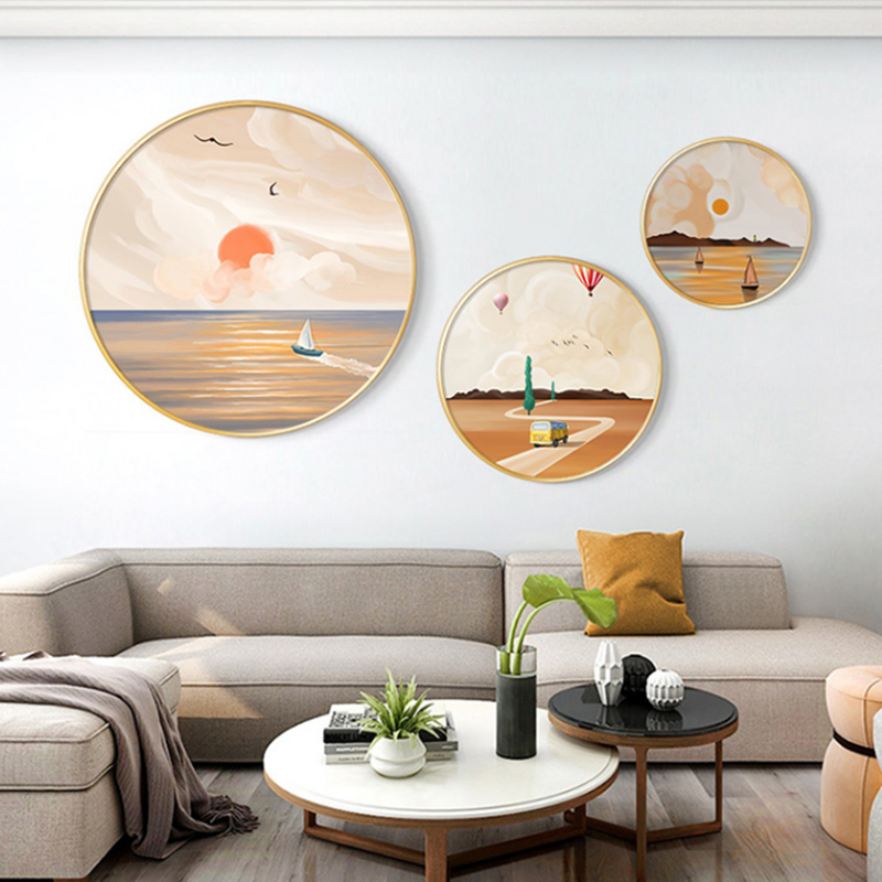 温馨客厅装饰画北欧风景圆形画餐厅饭厅背景墙壁画卧室画床头挂画图片