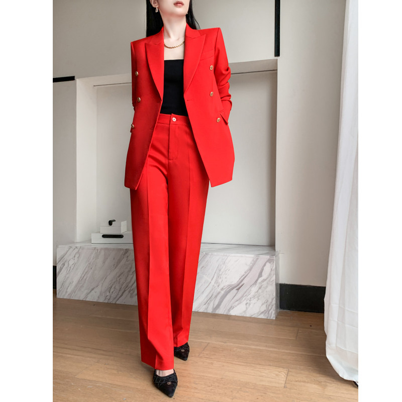 红色西装套装女2023新款春秋冬上班服时尚气质名媛高级感休闲西服