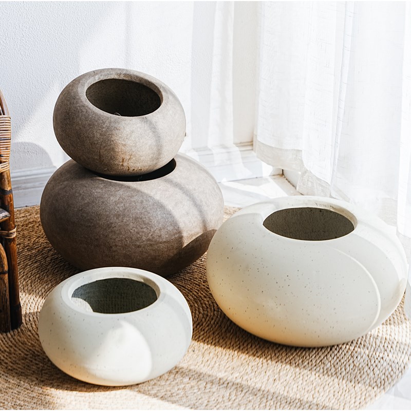 简约创意椭圆形镁泥花盆客厅阳台插花装饰花器室内绿植盆栽摆设