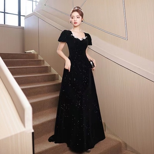 黑色法式晚礼服裙成人礼女生轻奢小众主持人连衣裙高级感演出服女
