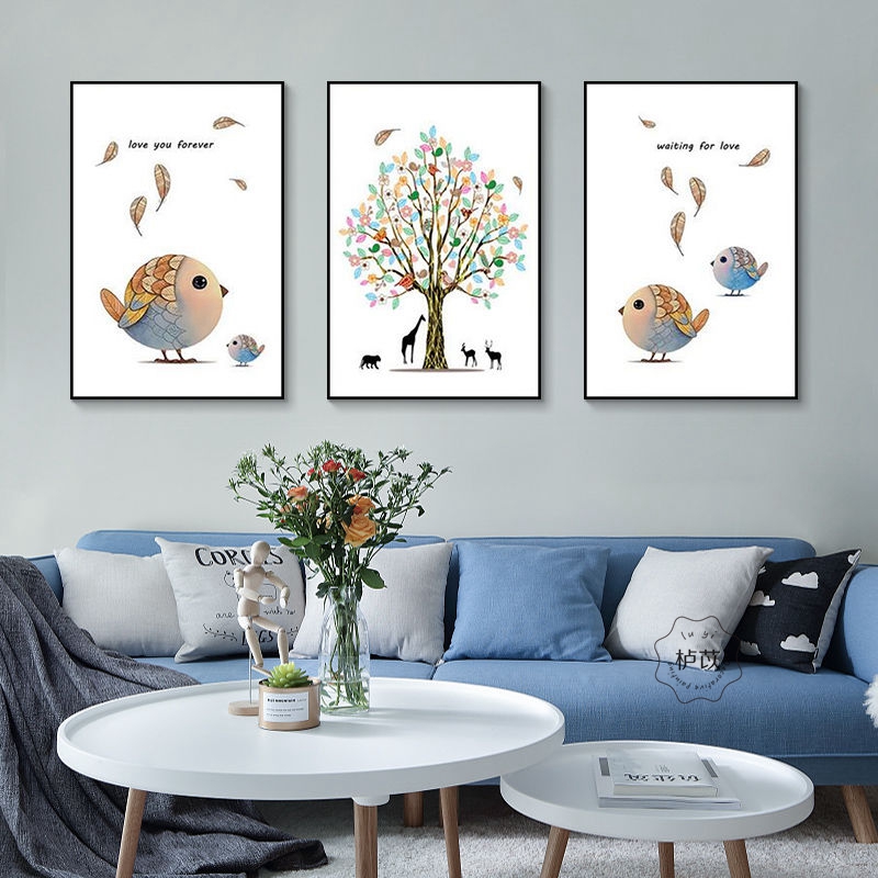 客厅沙发背景墙装饰画儿童挂画卧室床头麋鹿壁画玄关墙挂画爱情鸟