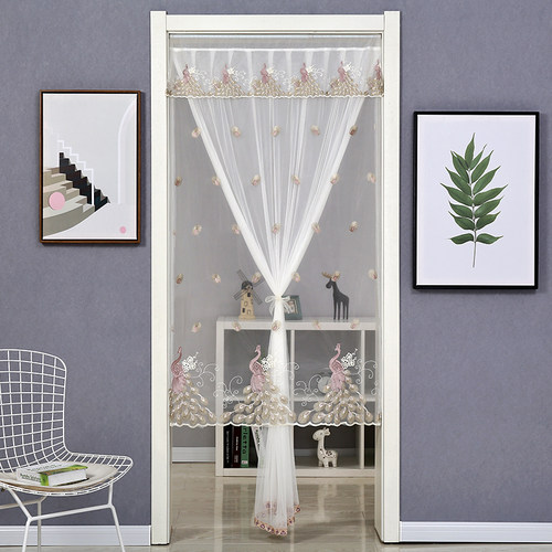 免打孔蕾丝防蚊纱门帘双层卧室客厅厨房家用布艺隔断帘四季装饰帘