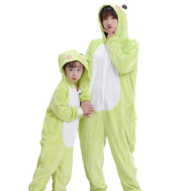 儿童青蛙连体睡衣卡通动物宝宝幼童大童法兰绒秋冬加厚男女演出服