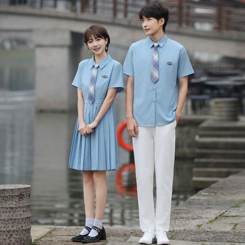 班服学院风高中生夏季毕业照校服初中小学生朗诵合唱演出服连衣裙