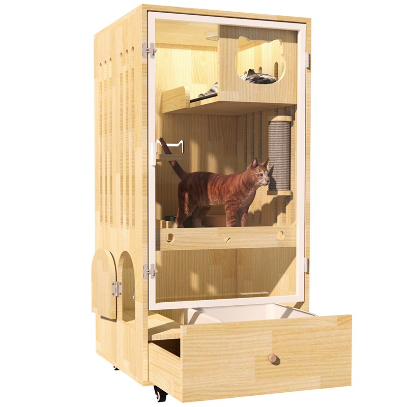 不占地猫笼实木厕所猫别墅猫爬架小户型家用猫柜子猫屋一体猫砂盆