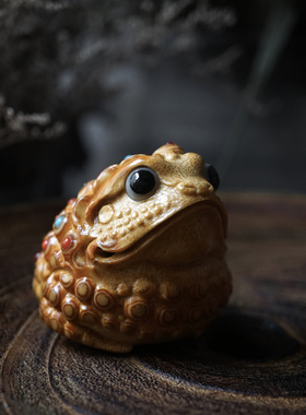 李钦炜多宝镶嵌活眼小金蟾竹根雕满钉老料手把件招财文玩茶宠摆件