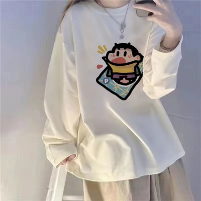 纯棉t恤女2024新款白色内搭打底衫女长袖上衣女春秋单穿大码女装