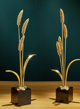 岁岁平安黄铜大麦摆件客厅玄关办公室桌面装饰品高档开业商务送礼