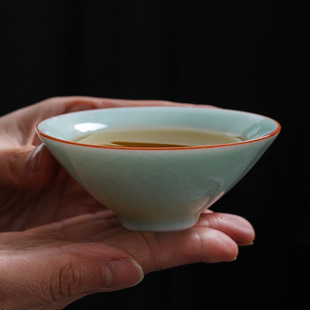 斗笠杯女士粉色杯功夫茶具品茗杯 汝窑主人杯单杯个人茶杯日式