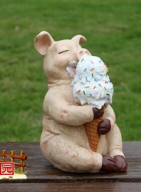 包邮美式乡村做旧工艺花园可爱动物摆件庭院装饰品贪吃的小肥猪