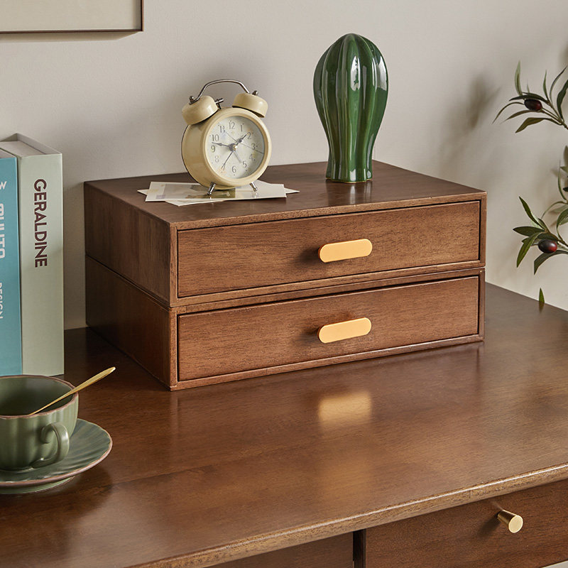 实木多层抽屉式桌面收纳盒家用办公室桌上文件储物盒电脑增高架子