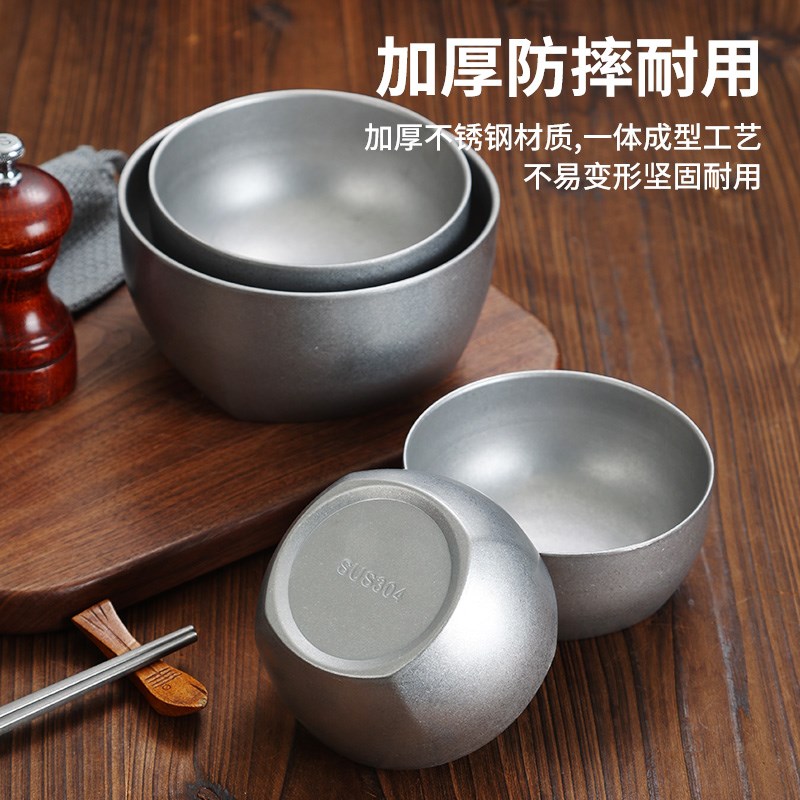 速发复古04不锈碗米饭碗双层汤菜做旧餐具面碗烤肉店餐具泡碗钢餐