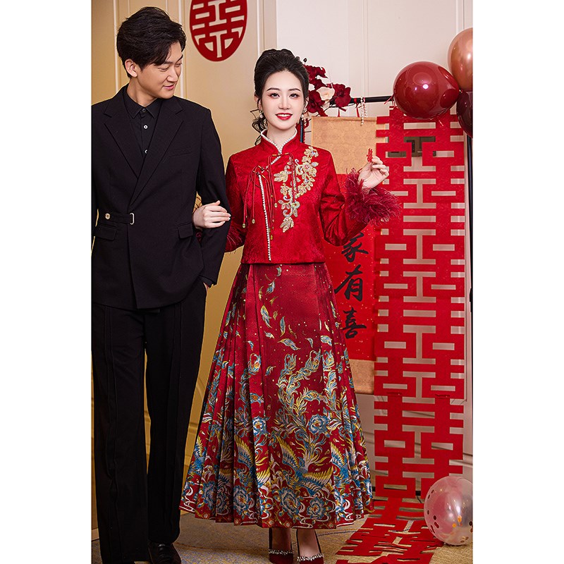 速发马面裙套装2025新款新娘敬酒礼秋婚回门服服裙结婚红色中式订