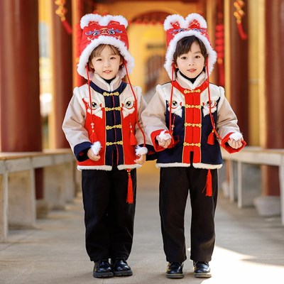 速发兄妹服国风拜年装冬季加绒汉服中小童日常元装男宝宝唐旦演出