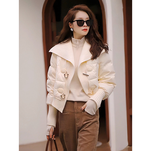 速发翻棉绒款白色羽短领服外套2024新款爆款秋冬小个子加厚时尚棉