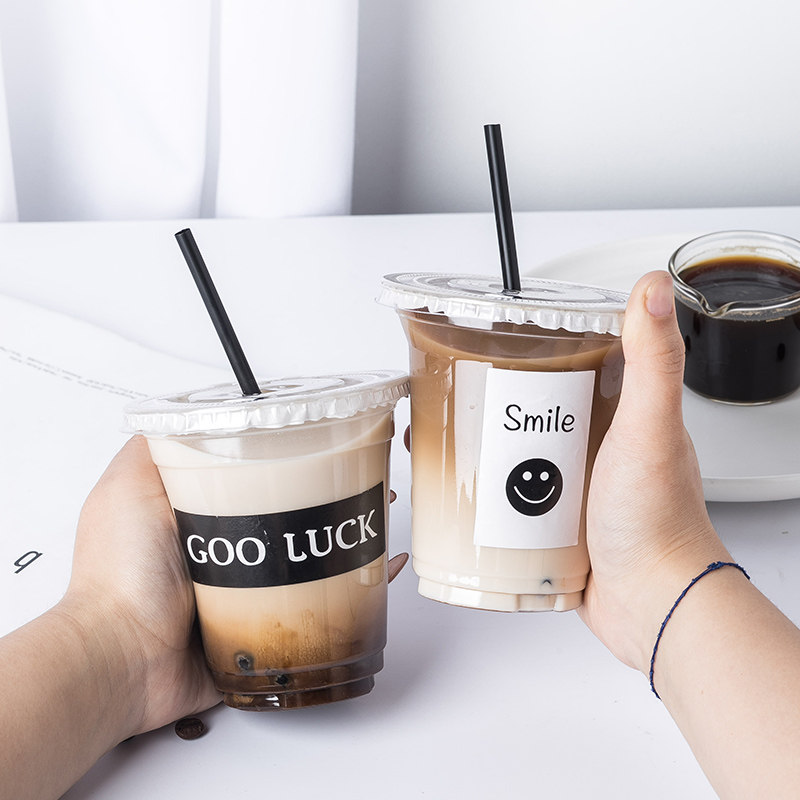 速发啡咖杯子一带性次盖透明塑料饮料自制冰美式外带打包杯用