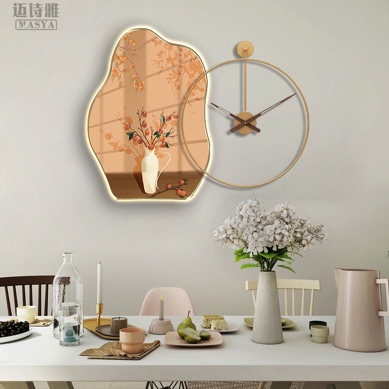 速发轻奢餐厅装饰餐风创意挂画组合灯钟饭厅画桌背景墙挂画