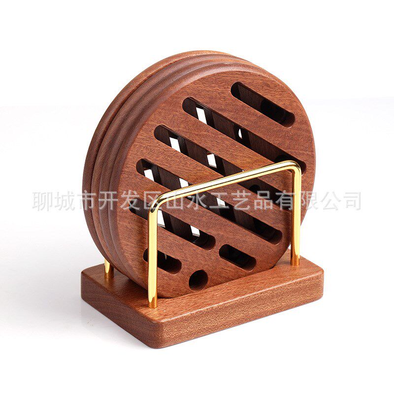 速发木质隔热垫乌檀木圆形隔热垫意木锅垫创防动物碗垫砂锅垫防烫