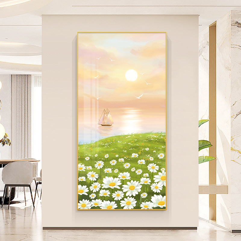 速发一帆风顺玄关装饰画治花系愈朵风过挂画入户走廊景道竖版壁画
