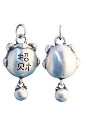 S990足银磨砂复古可爱招财猫吊坠diy项链挂件男女3D银饰流苏配件