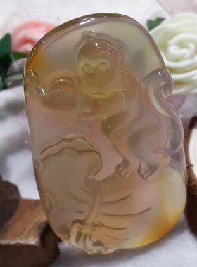 天然翡翠黄翡色玉俏色冰种玻璃种 十二生肖 代代封喉 猴 挂件吊坠