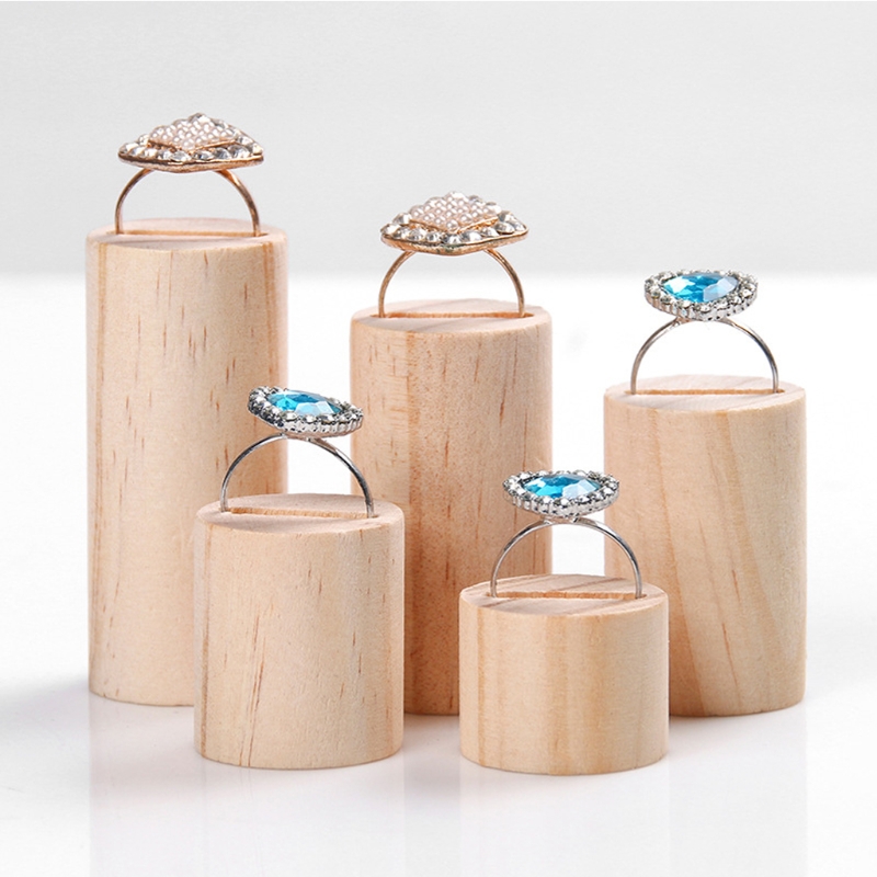 5 Pcs Wooden Ring Jewelry Display Rack Organizer Stand Cone