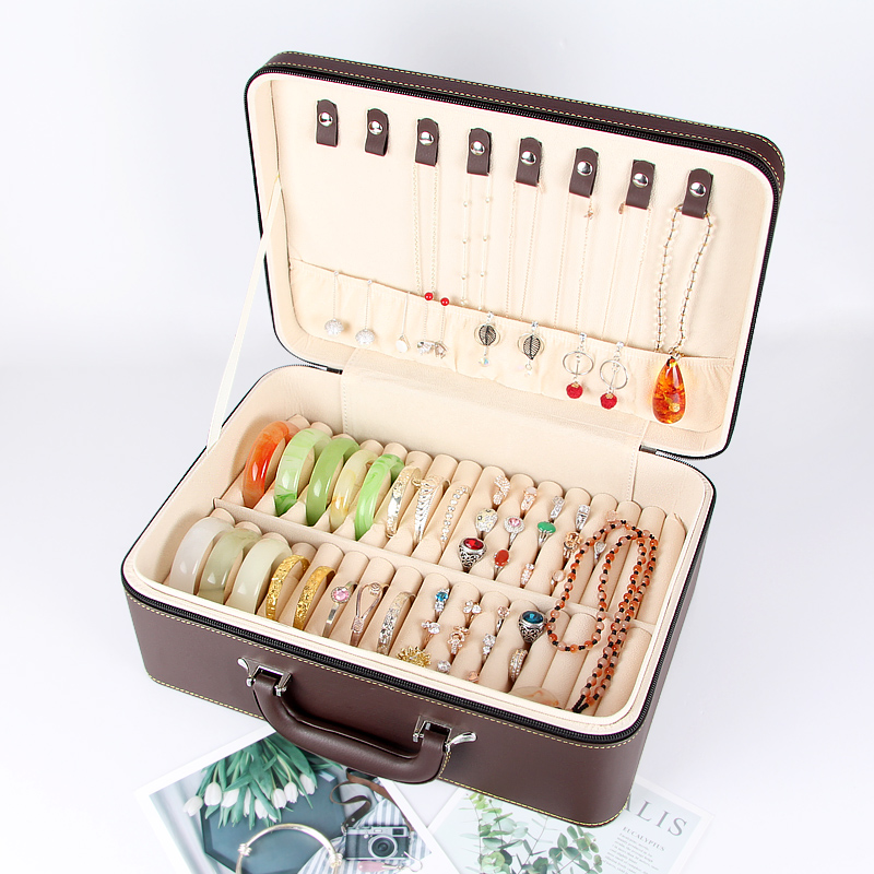 高档皮质绒布手镯盒30位大容量玉镯盒戒指项链收纳玉器翡翠珠宝箱