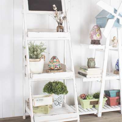 复古做旧阳台户外防腐实木花架咖啡店落地式折叠梯形三层置物架