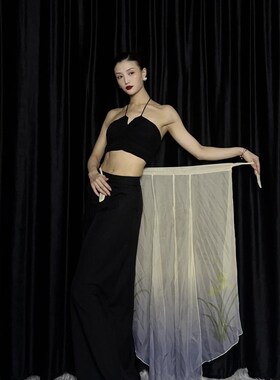 新品WYZ盖盖民族风印花系带裙古风爵士百搭小围裙绿色小清新国风