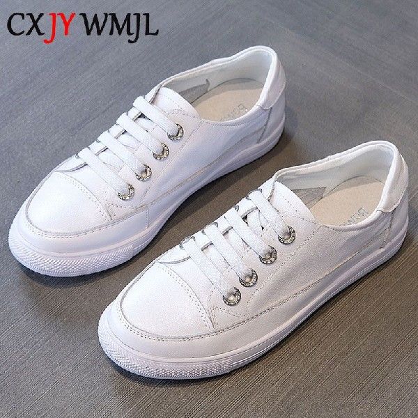 CXJYWMJL Genuine Leather Women Casual Sneakers Plus Size Spr
