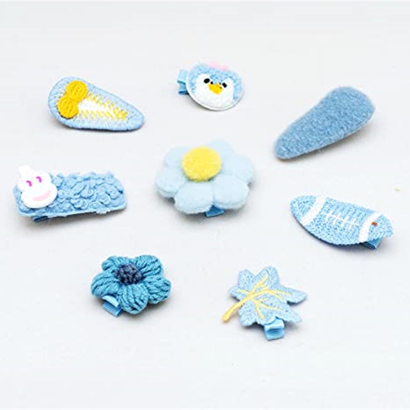 Gerulyss 8 Pcs Bule Flower Plush Hairpin Flower Handmade Hai