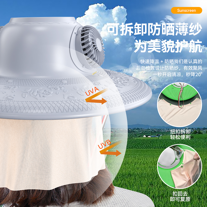 新品新款护脖防虫超长待机太阳能充电带风扇的帽子风扇成人防晒遮
