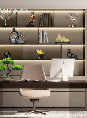 速发新中式办公气摆件高端大室上档次董事感领导柜子书架高级长装