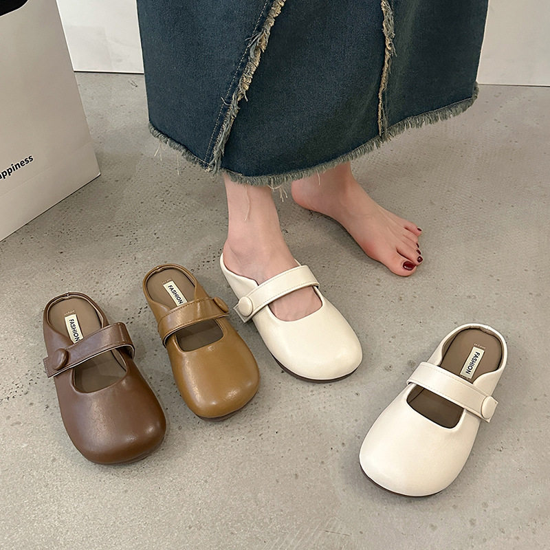 速发软包底头拖鞋外穿2025今年新款平底懒人法舒风式适孕妇鞋凉拖