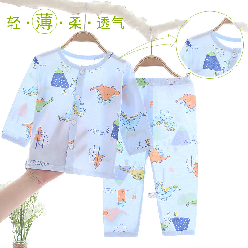 速发夏款婴儿空调服薄款男女宝宝睡衣长袖0-3岁儿童家居服分体套